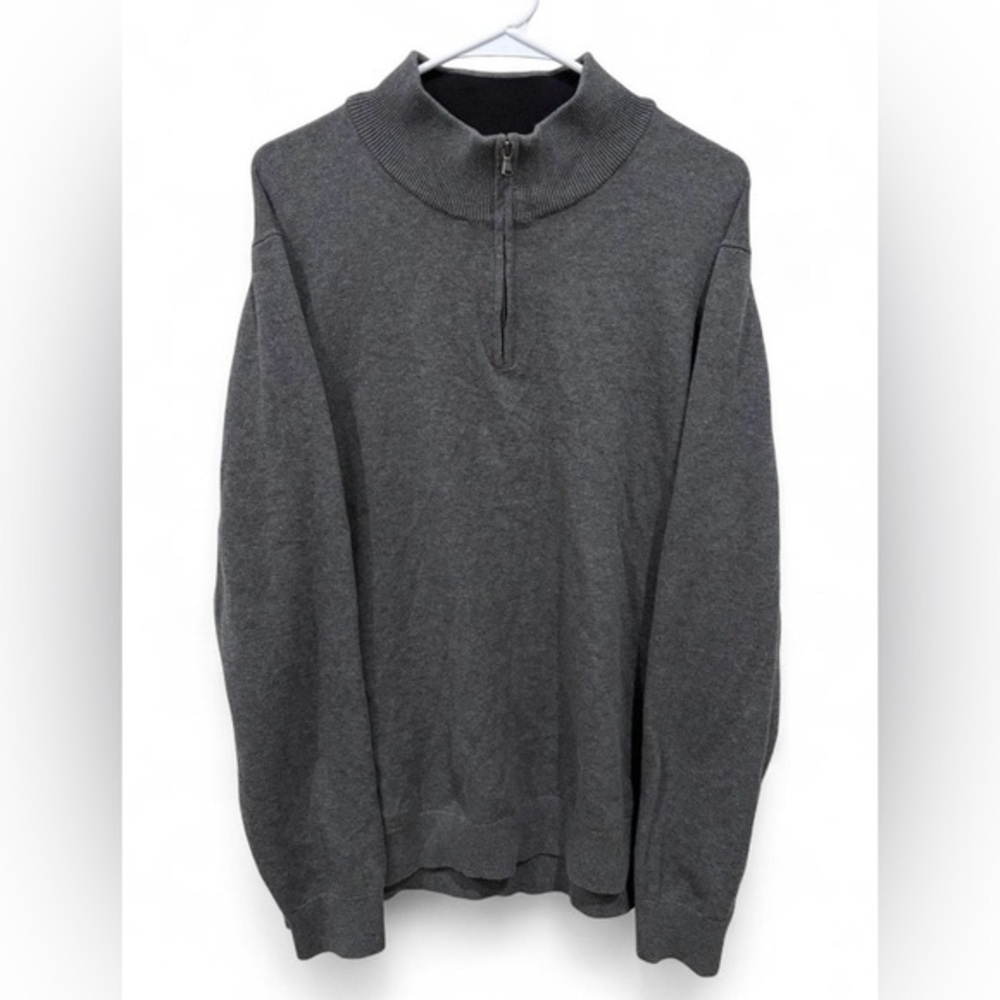 NWOT Men's Lands End Supima Cotton Sweater‎ XL Quarter Zip Knit Gray Pullover